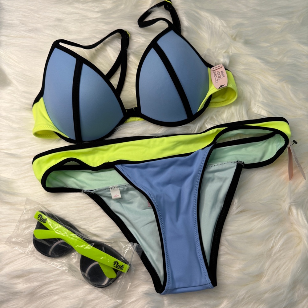Victorias Secret neoprene color block bikini set and glasses